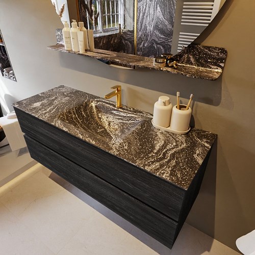 VICA-DLUX 130cm badmeubel onderkast Antracite 2 lades. Inbouw wastafel CLOUD midden 1 kraangat, kleur Lava.
