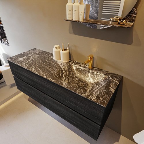 VICA-DLUX 130cm badmeubel onderkast Antracite 2 lades. Inbouw wastafel CLOUD rechts 1 kraangat, kleur Lava.