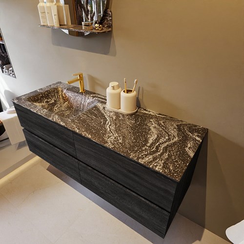 VICA-DLUX 130cm badmeubel onderkast Antracite 4 lades. Inbouw wastafel CLOUD links 1 kraangat, kleur Lava.