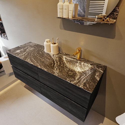 VICA-DLUX 130cm badmeubel onderkast Antracite 4 lades. Inbouw wastafel CLOUD rechts 1 kraangat, kleur Lava.