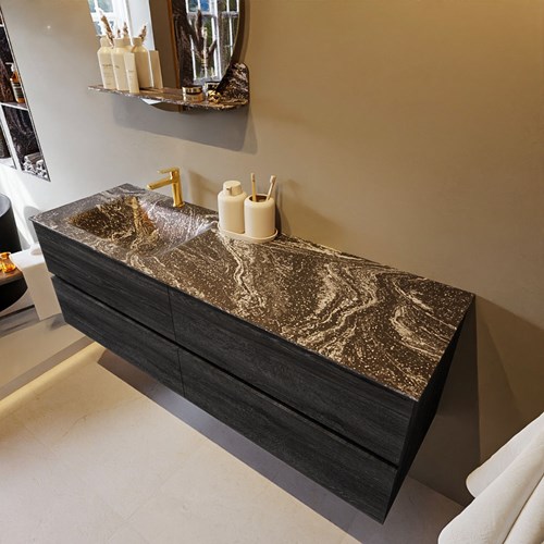 VICA-DLUX 150cm badmeubel onderkast Antracite 4 lades. Inbouw wastafel CLOUD links 1 kraangat, kleur Lava.