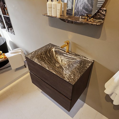VICA-DLUX 70cm badmeubel onderkast Dark Brown 2 lades. Inbouw wastafel CLOUD midden 1 kraangat, kleur Lava.