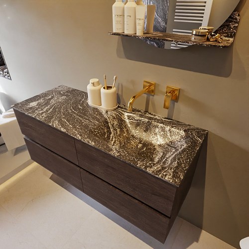 VICA-DLUX 120cm badmeubel onderkast Dark Brown 4 lades. Inbouw wastafel CLOUD rechts zonder kraangat, kleur Lava.