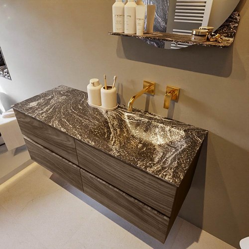 VICA-DLUX 120cm badmeubel onderkast Mocha 4 lades. Inbouw wastafel CLOUD rechts zonder kraangat, kleur Lava.