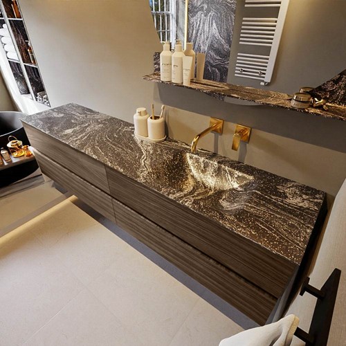 VICA-DLUX 200cm badmeubel onderkast Mocha 4 lades. Inbouw wastafel CLOUD rechts zonder kraangat, kleur Lava.