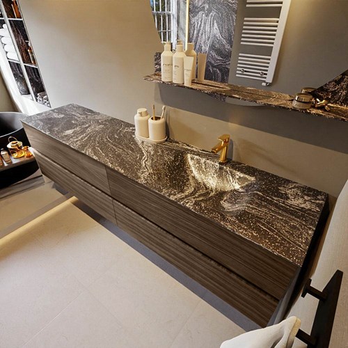VICA-DLUX 200cm badmeubel onderkast Mocha 4 lades. Inbouw wastafel CLOUD rechts 1 kraangat, kleur Lava.