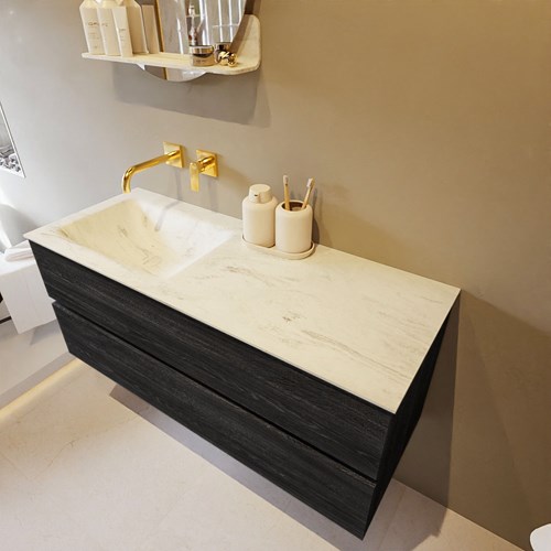 VICA-DLUX 120cm badmeubel onderkast Antracite 2 lades. Inbouw wastafel CLOUD links zonder kraangat, kleur Opalo.