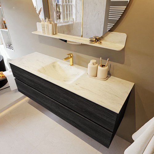 VICA-DLUX 150cm badmeubel onderkast Antracite 2 lades. Inbouw wastafel CLOUD midden 1 kraangat, kleur Opalo.