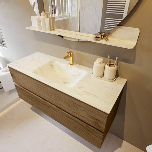 VICA-DLUX 120cm badmeubel onderkast Chai 2 lades. Inbouw wastafel CLOUD midden 1 kraangat, kleur Opalo.