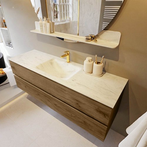 VICA-DLUX 150cm badmeubel onderkast Chai 2 lades. Inbouw wastafel CLOUD midden 1 kraangat, kleur Opalo.