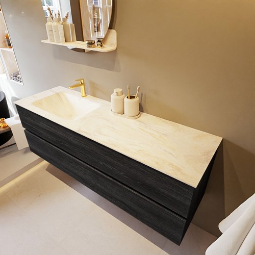 VICA-DLUX 150cm badmeubel onderkast Antracite 2 lades. Inbouw wastafel CLOUD links 1 kraangat, kleur Ostra.