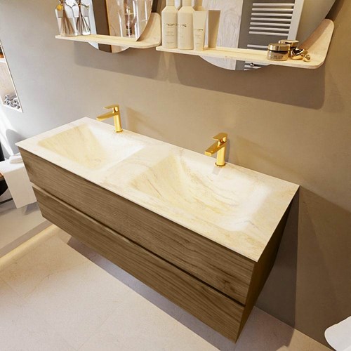 VICA-DLUX 130cm badmeubel onderkast Chai 2 lades. Inbouw wastafel CLOUD dubbel 2 kraangaten, kleur Ostra.