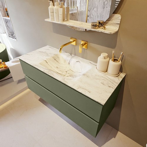 VICA-DLUX 110cm badmeubel onderkast Army 2 lades. Inbouw wastafel CLOUD midden zonder kraangat, kleur Glace.