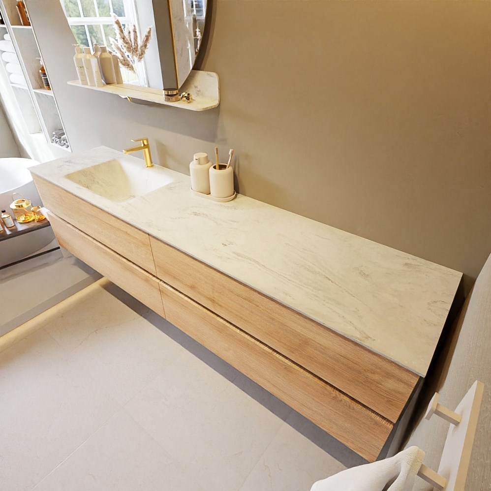 VICA-DLUX 200cm badmeubel onderkast Washed Oak 4 lades. Inbouw