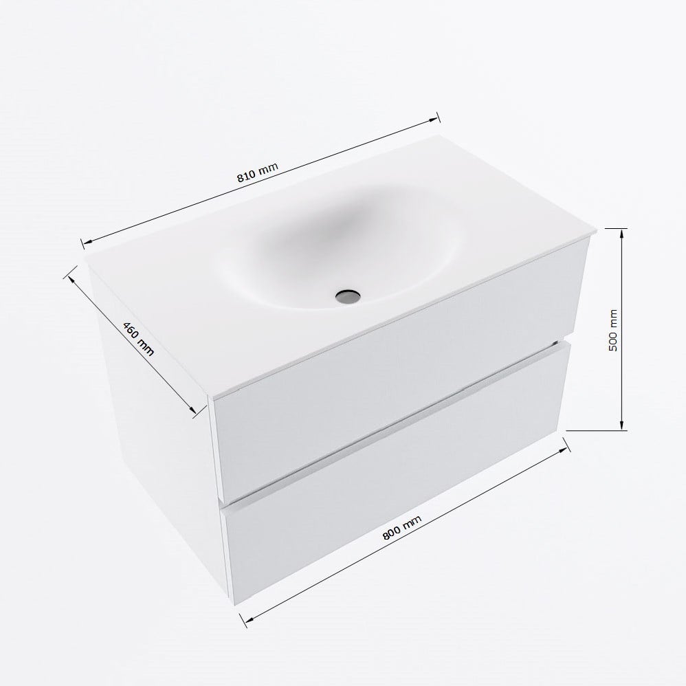 VICA 80cm mueble de baño Marquina 2 cajones. Lavabo MOON Centro sin  orificio color Talc con