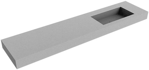 ZINK Plata vrijhangende wastafel 201cm. Positie wasbak Rechts rand 12cm. 