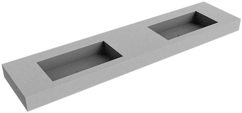 ZINK Plata vrijhangende wastafel 200cm. Positie wasbak Dubbel rand 12cm. 