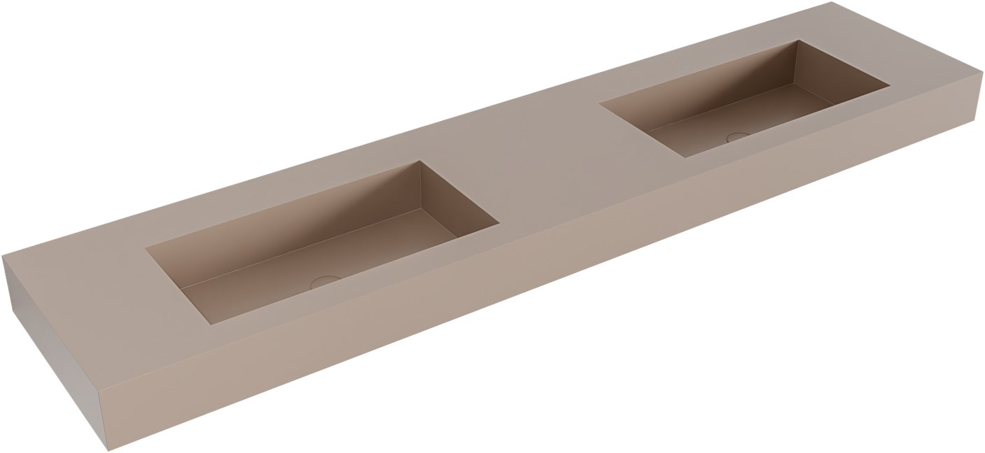 passie Direct Ik zie je morgen ZINK Smoke vrijhangende solid surface wastafel 200cm dubbel rand 12cm